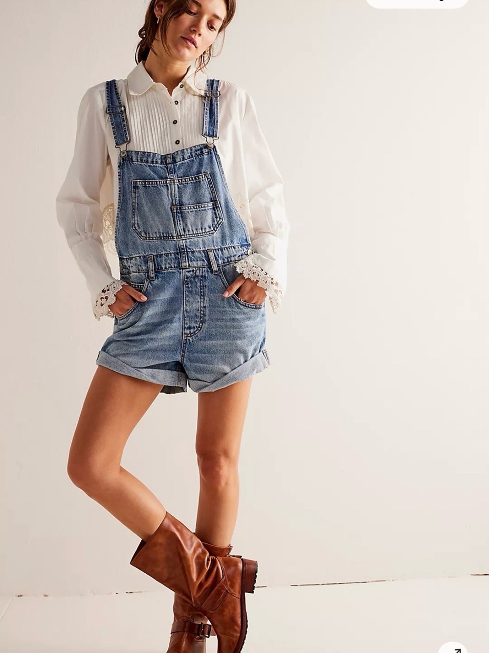 Free People We The Free Ziggy Shortalls Large 100% Cotton Blue Jean Overalls